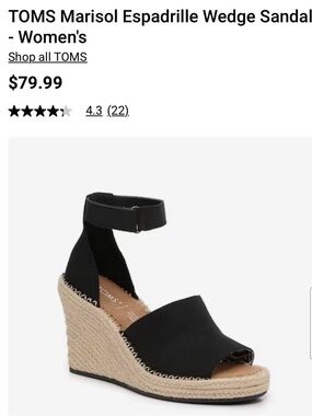TOMS Black Marisol Espadrille Wedge Sandal